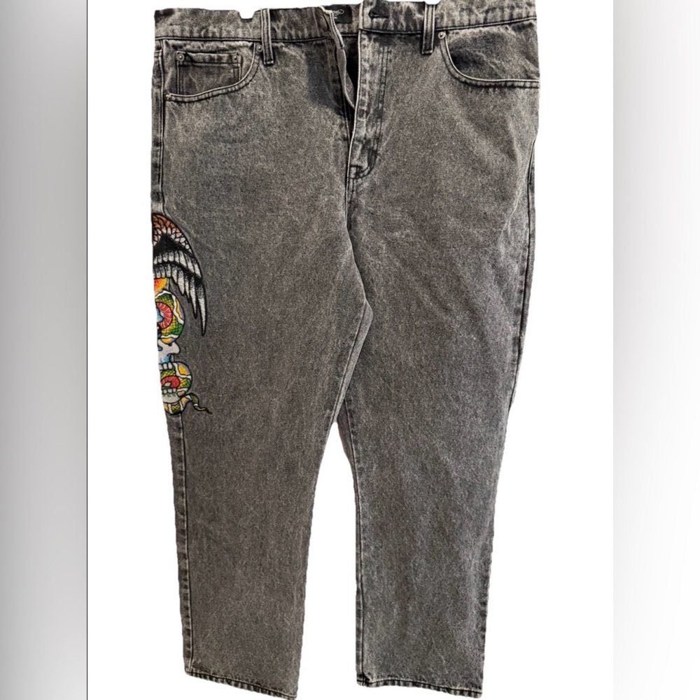 Ed Hardy Eagle Skull Embroidered Loose‎ Fit Denim Jeans Pants Mens Size 38